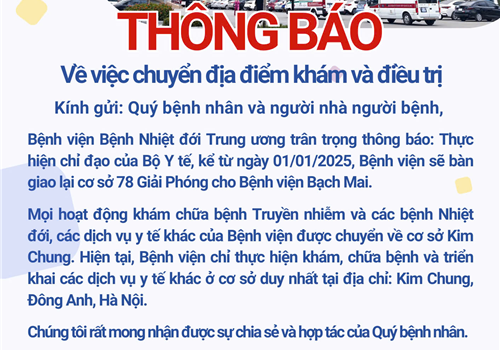 THÔNG BÁO : CHUYỂN ĐỊA ĐIỂM HOẠT ĐỘNG KHÁM CHỮA BỆNH VỀ CƠ SỞ KIM CHUNG